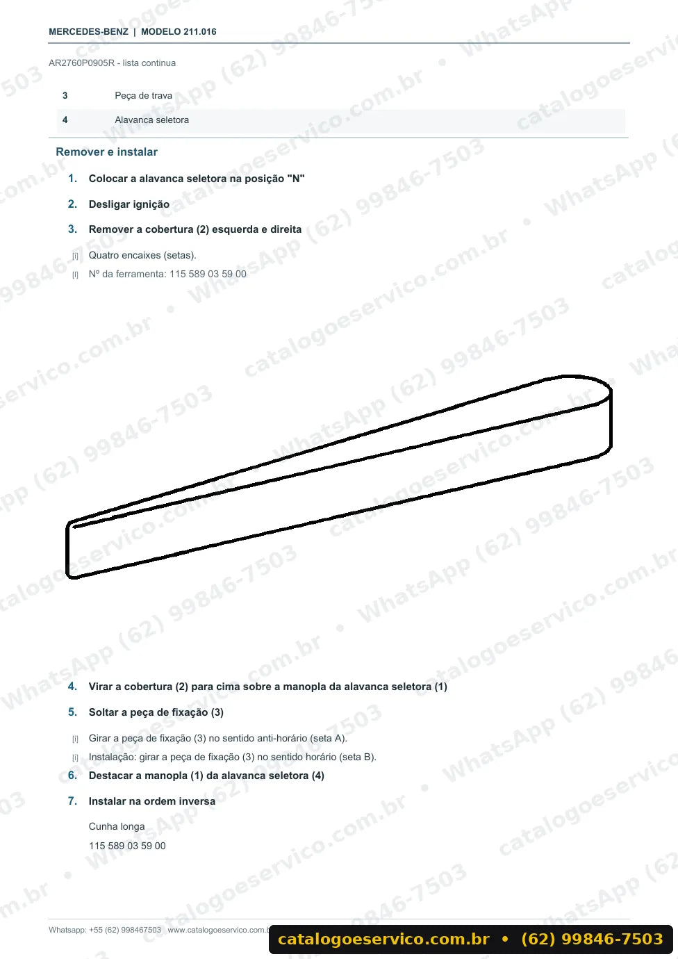Página de procedimento do manual de oficina Mercedes-Benz E 270 CDI (W211)