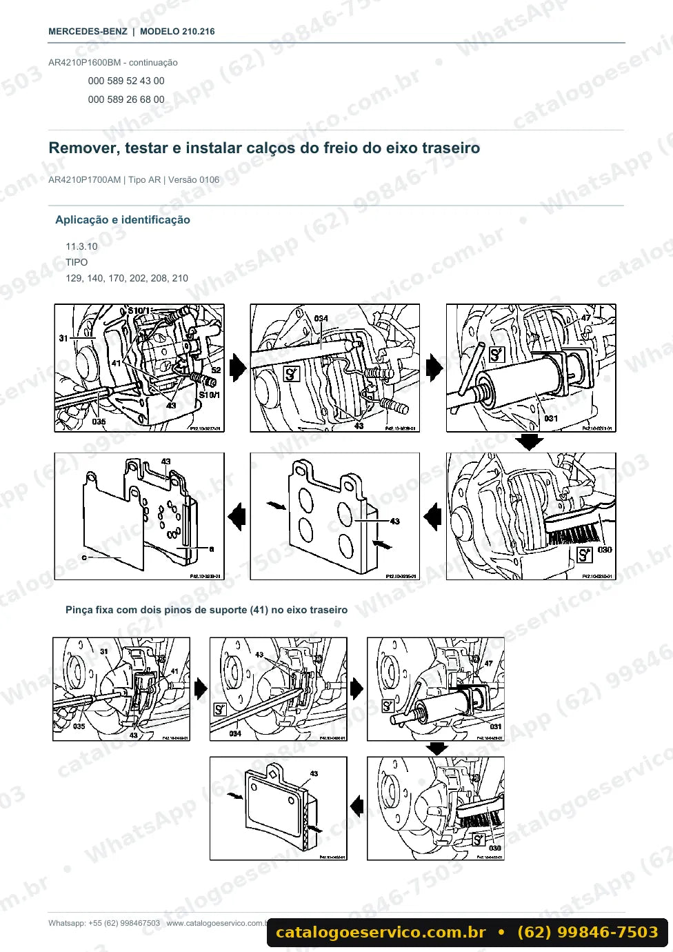Página de procedimento do manual de oficina Mercedes-Benz E 270 (W210)