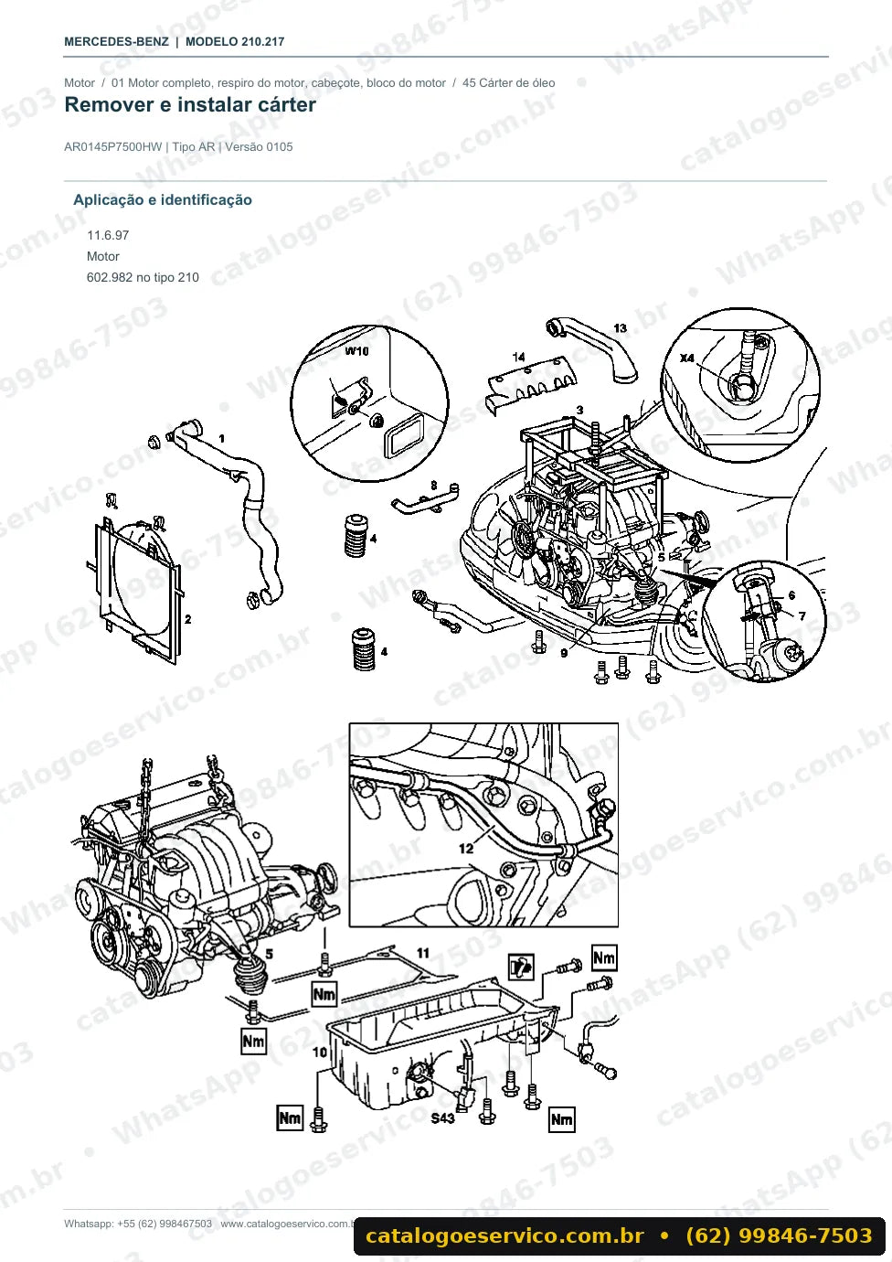 Página de procedimento do manual de oficina Mercedes-Benz E 290 (W210)