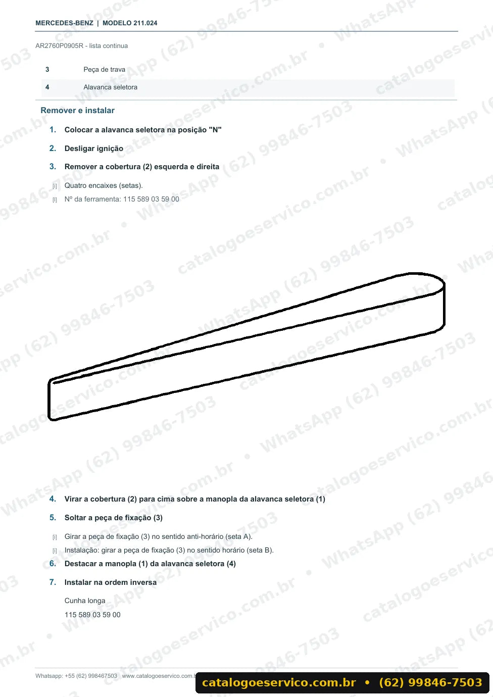 Página de procedimento do manual de oficina Mercedes-Benz E 300 BlueTEC (W211)