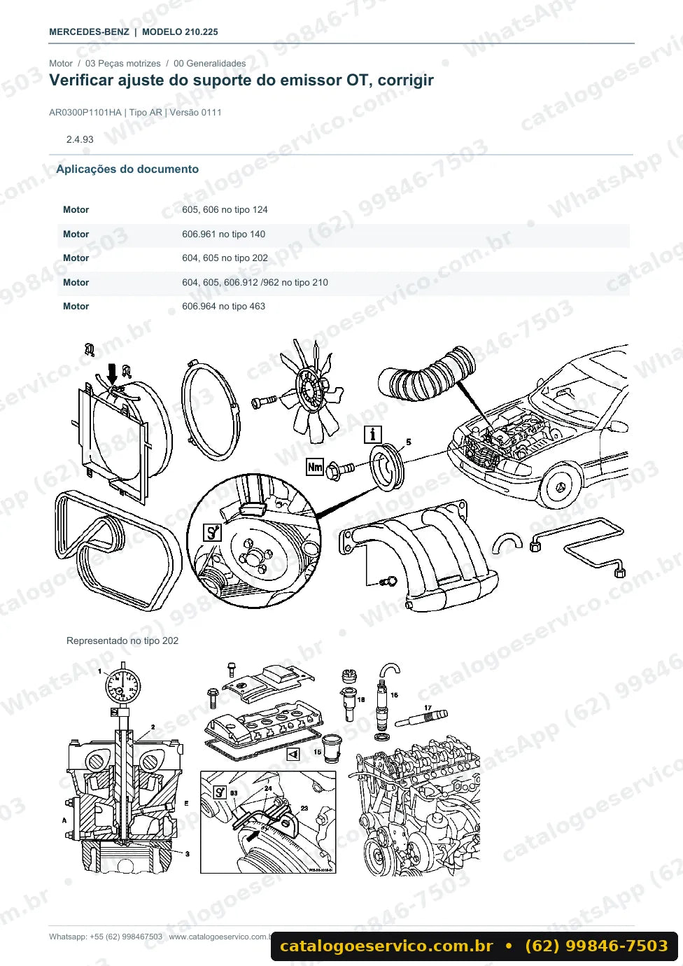 Página de procedimento do manual de oficina Mercedes-Benz E 300 (W210)