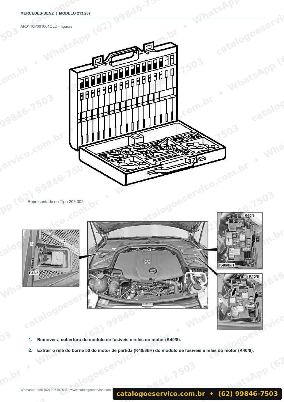 Página de procedimento do manual de oficina Mercedes-Benz E 350 (W213)