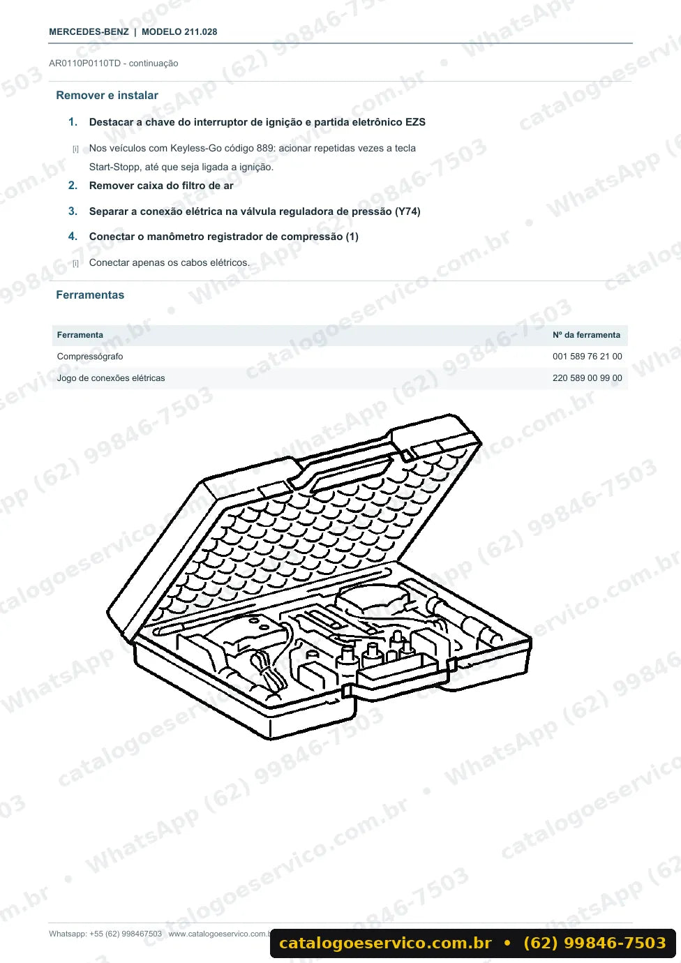 Página de procedimento do manual de oficina Mercedes-Benz E 400 CDI (W211)