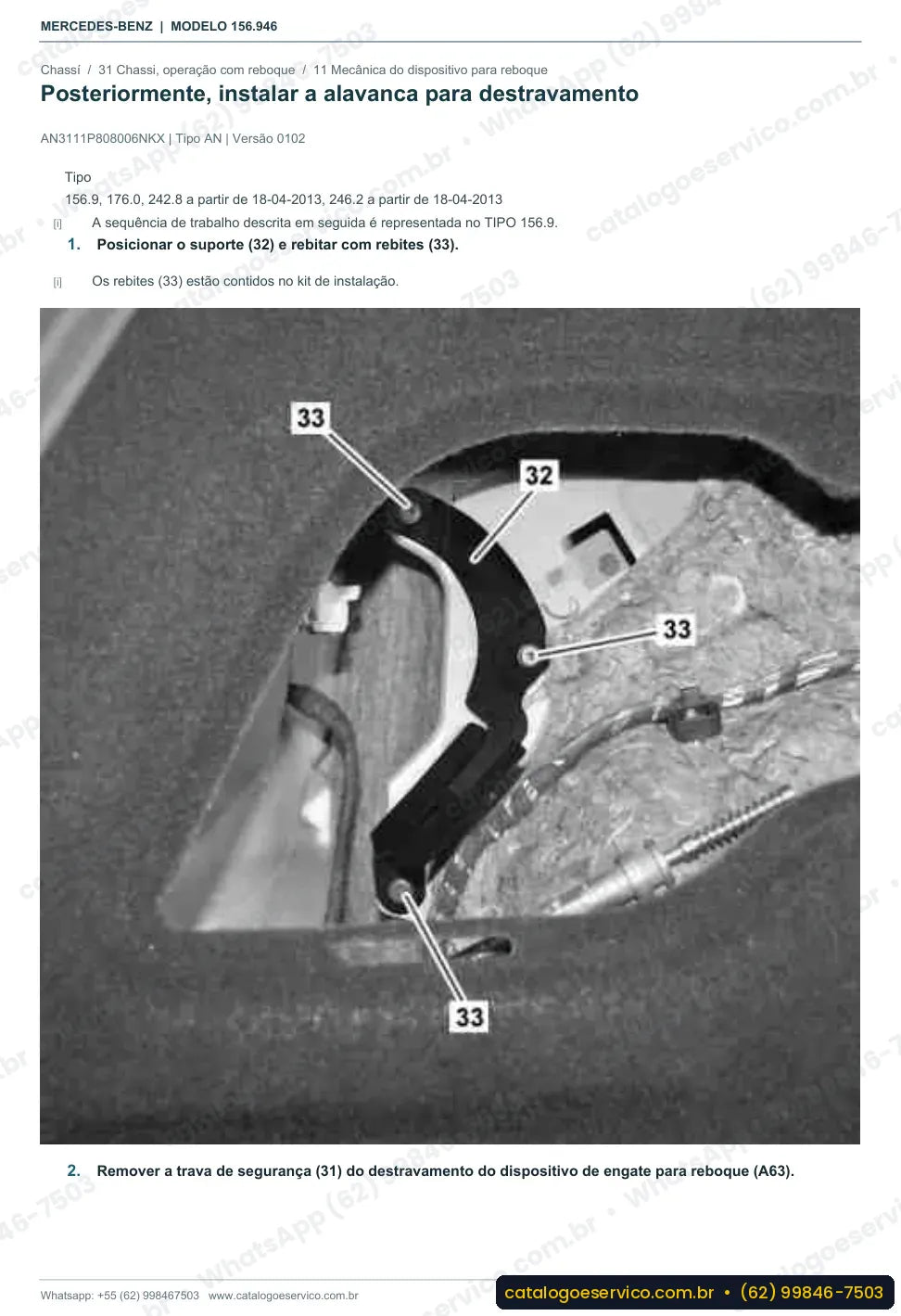 Página de procedimento do manual de oficina Mercedes-Benz GLA 250 / GLA 260 4MATIC (X156)