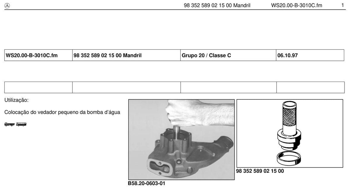 Página do manual de oficina Mercedes-Benz LS 1623