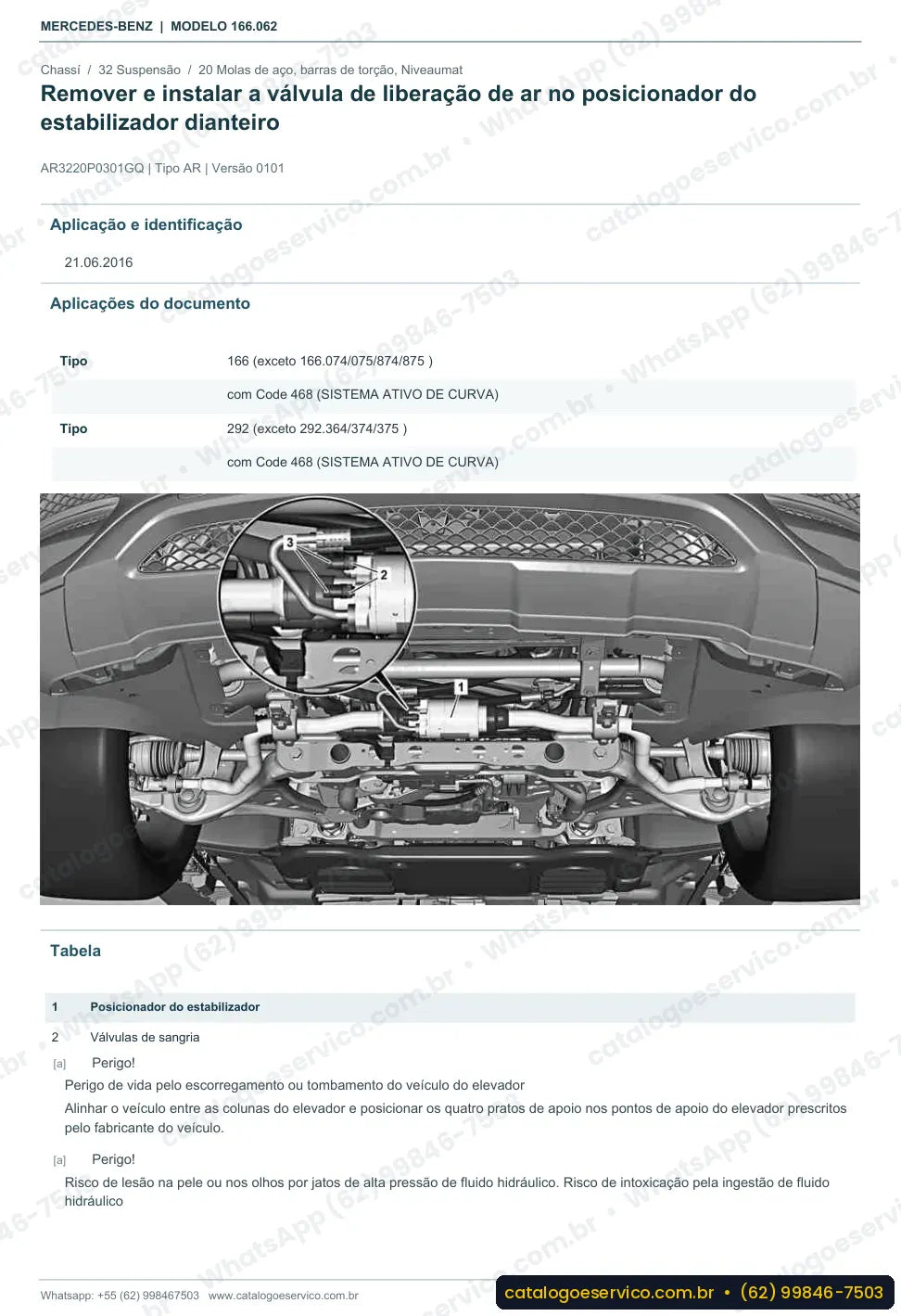Página de procedimento do manual de oficina Mercedes-Benz ML 320 / GLE 320 4MATIC (W166)