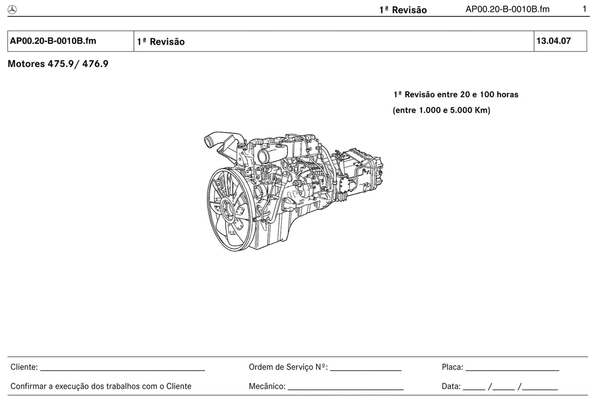 Página do manual de oficina Mercedes-Benz O 400 (6 versões)