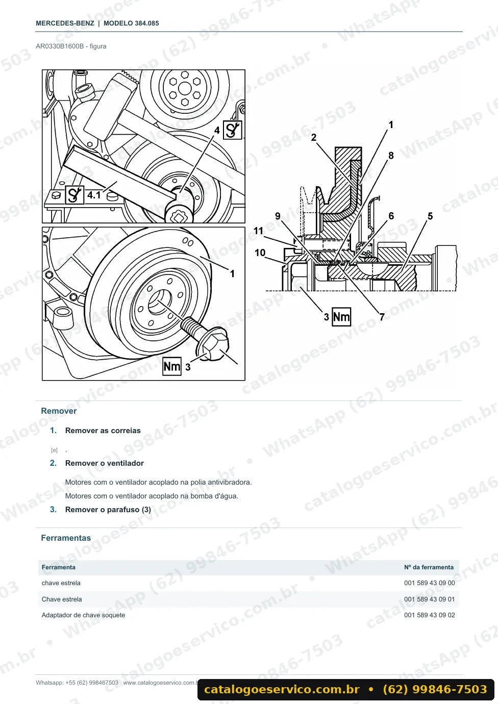 Página de procedimento do manual de oficina Mercedes-Benz OF 1618
