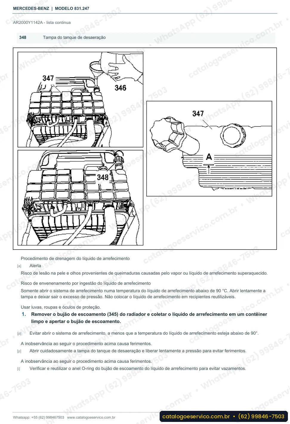 Página de procedimento do manual de oficina Mercedes-Benz OF 1623 S RF