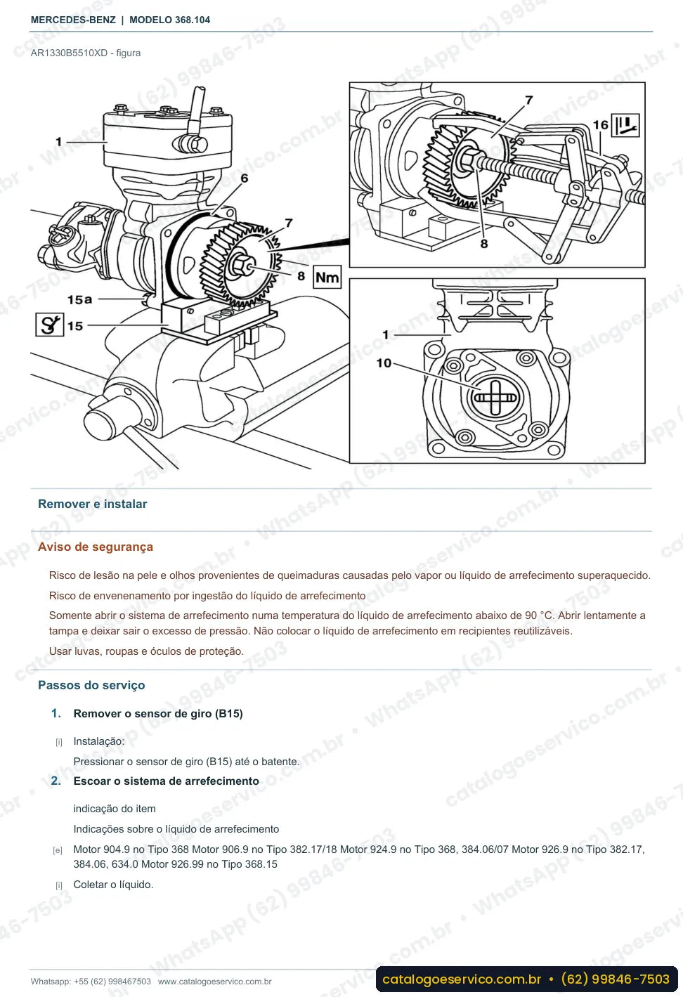 Página de procedimento do manual de oficina Mercedes-Benz OH 1623 L