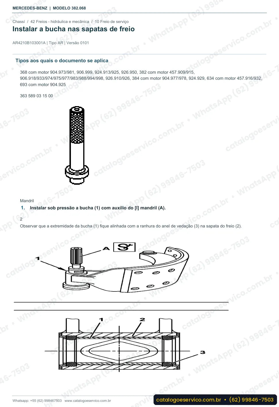 Página de procedimento do manual de oficina Mercedes-Benz OH 1623 LG