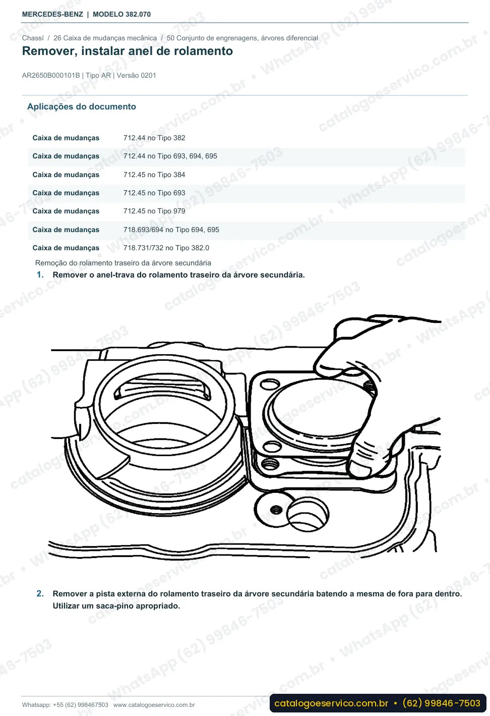Página de procedimento do manual de oficina Mercedes-Benz OH 1625 L