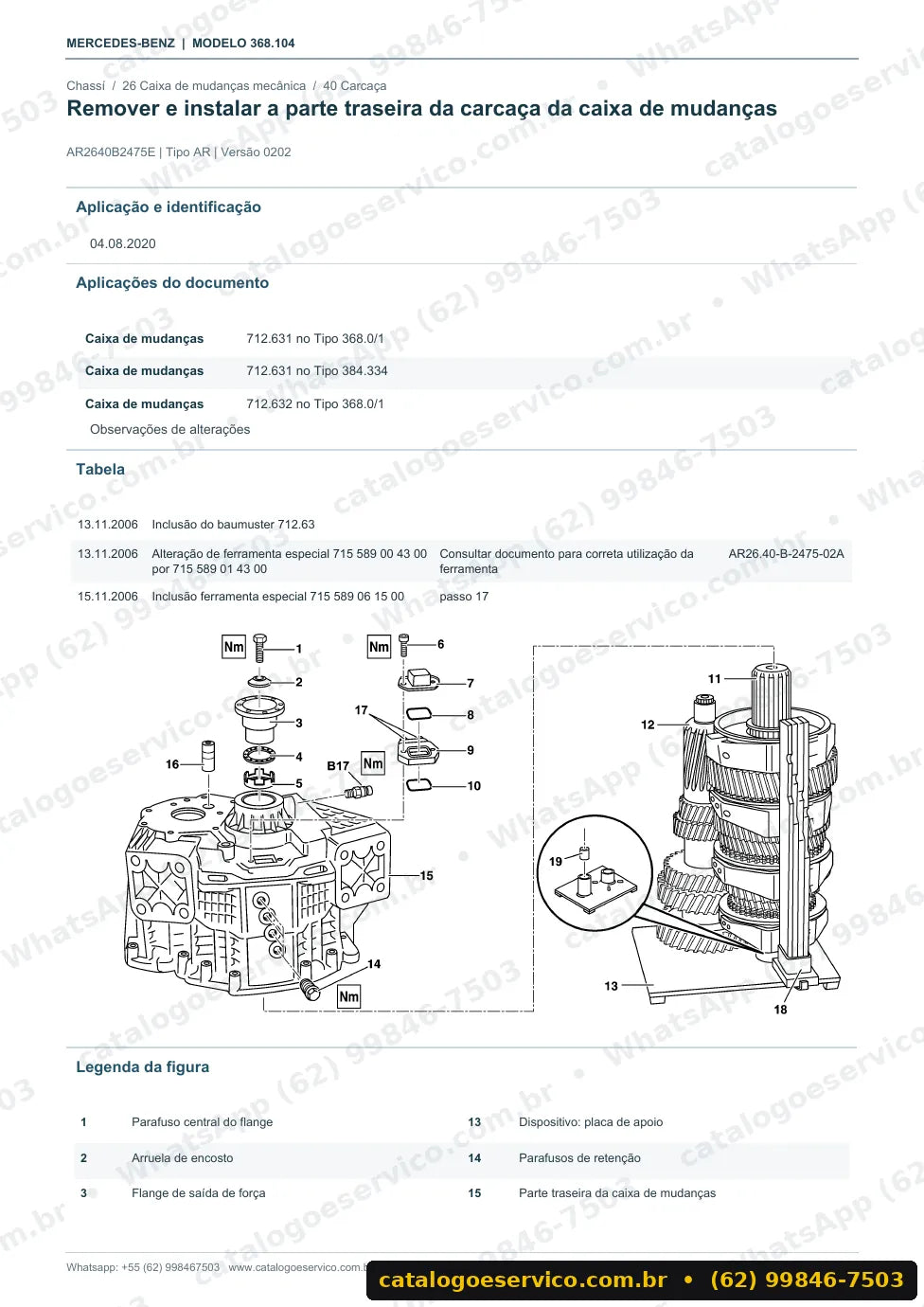 Página de procedimento do manual de oficina Mercedes-Benz Ônibus OH 1621 L