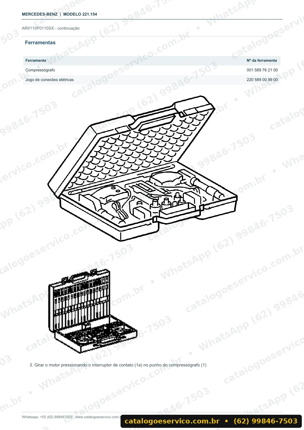 Página de procedimento do manual de oficina Mercedes-Benz S 280 / S 300 (W221)