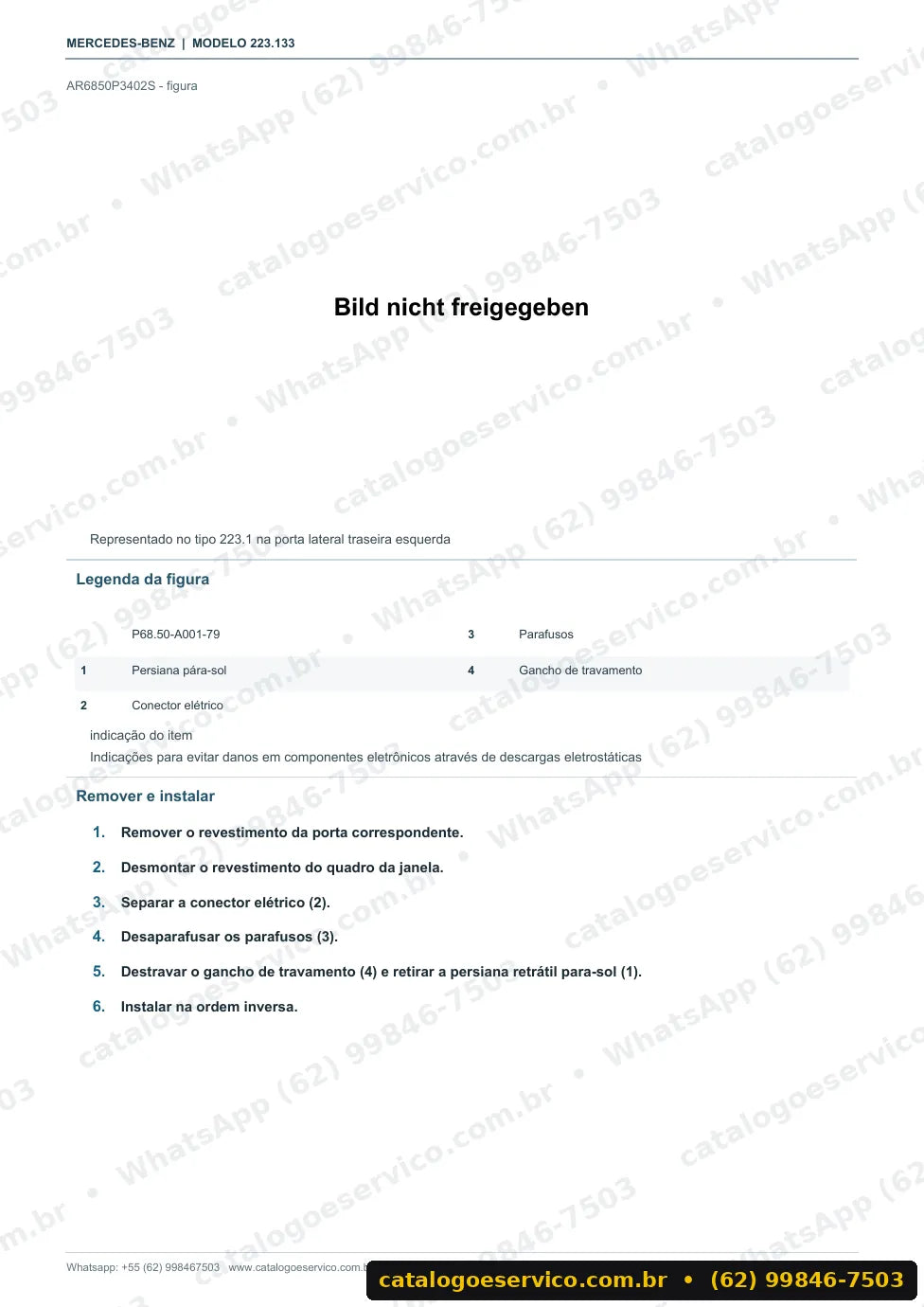 Página de procedimento do manual de oficina Mercedes-Benz S 400 d 4MATIC (W223)