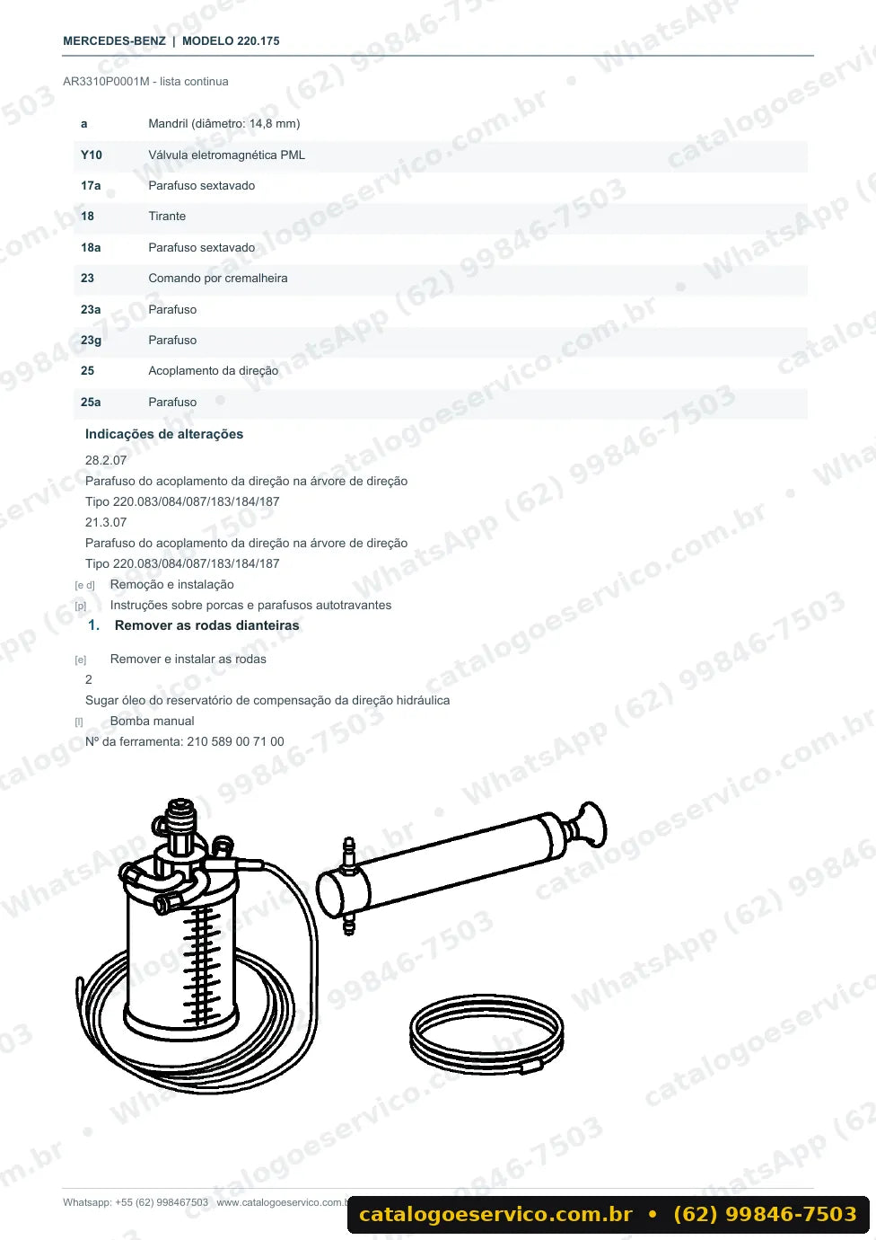 Página de procedimento do manual de oficina Mercedes-Benz S 500 (W220)