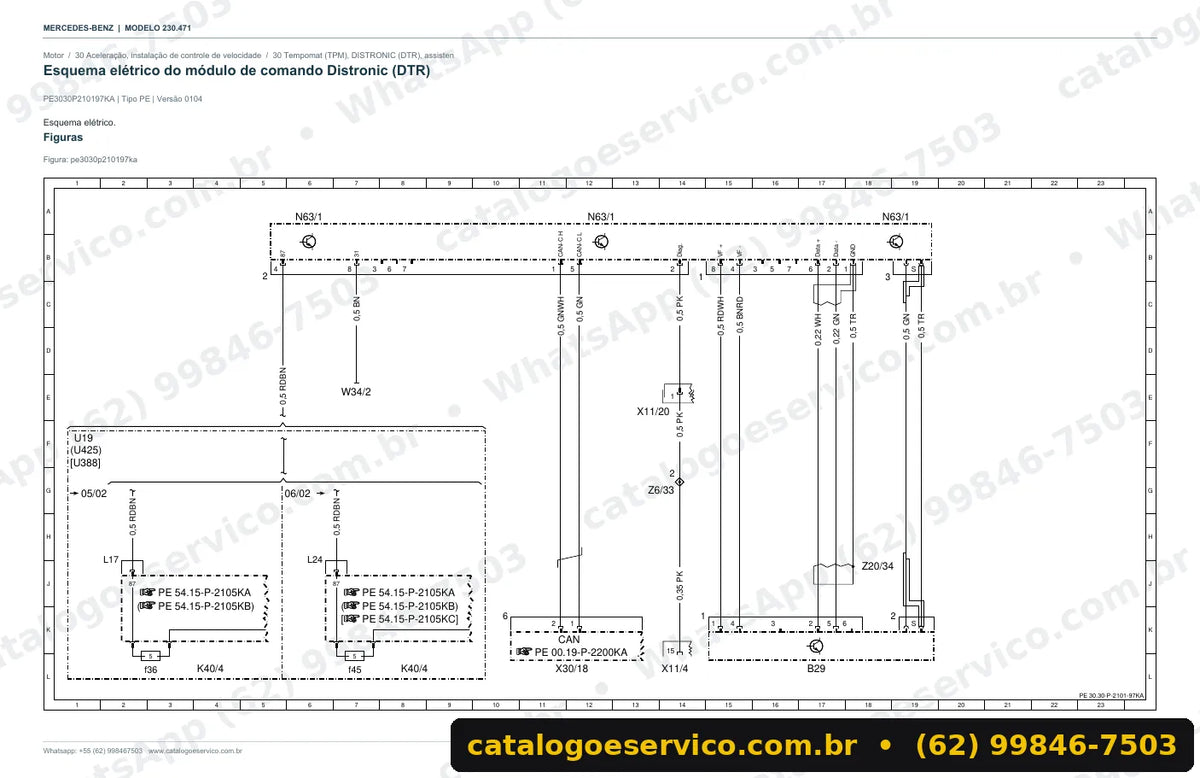 Página de esquema elétrico do manual Mercedes-Benz SL 500 / SL 550 (R230)