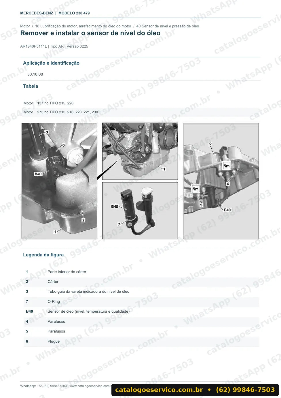 Página de procedimento do manual de oficina Mercedes-Benz SL 65 AMG (R230)