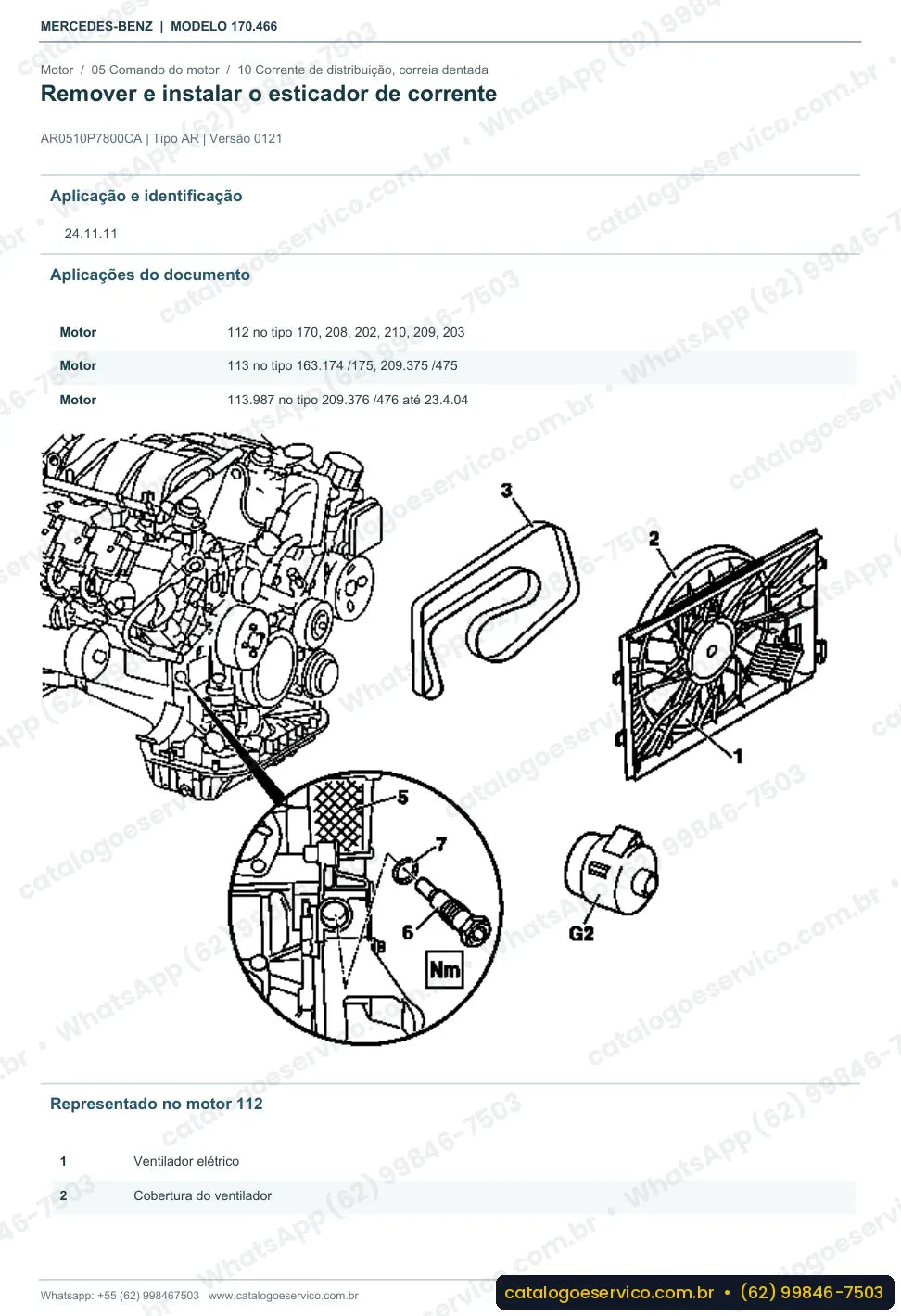 Página de procedimento do manual de oficina Mercedes-Benz SLK 320 AMG Kompressor (R170)