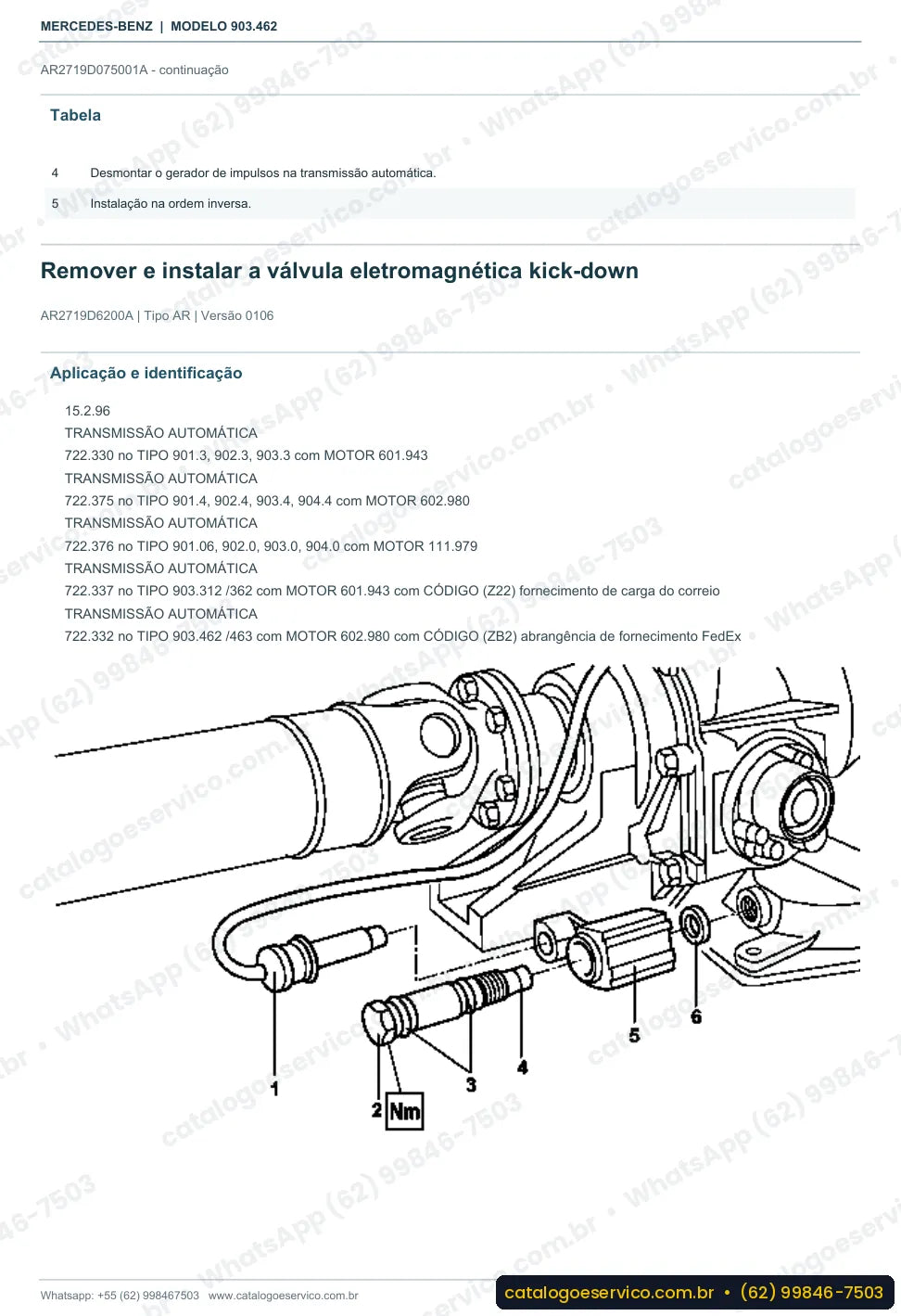 Página de procedimento do manual de oficina Mercedes-Benz Sprinter 312 D