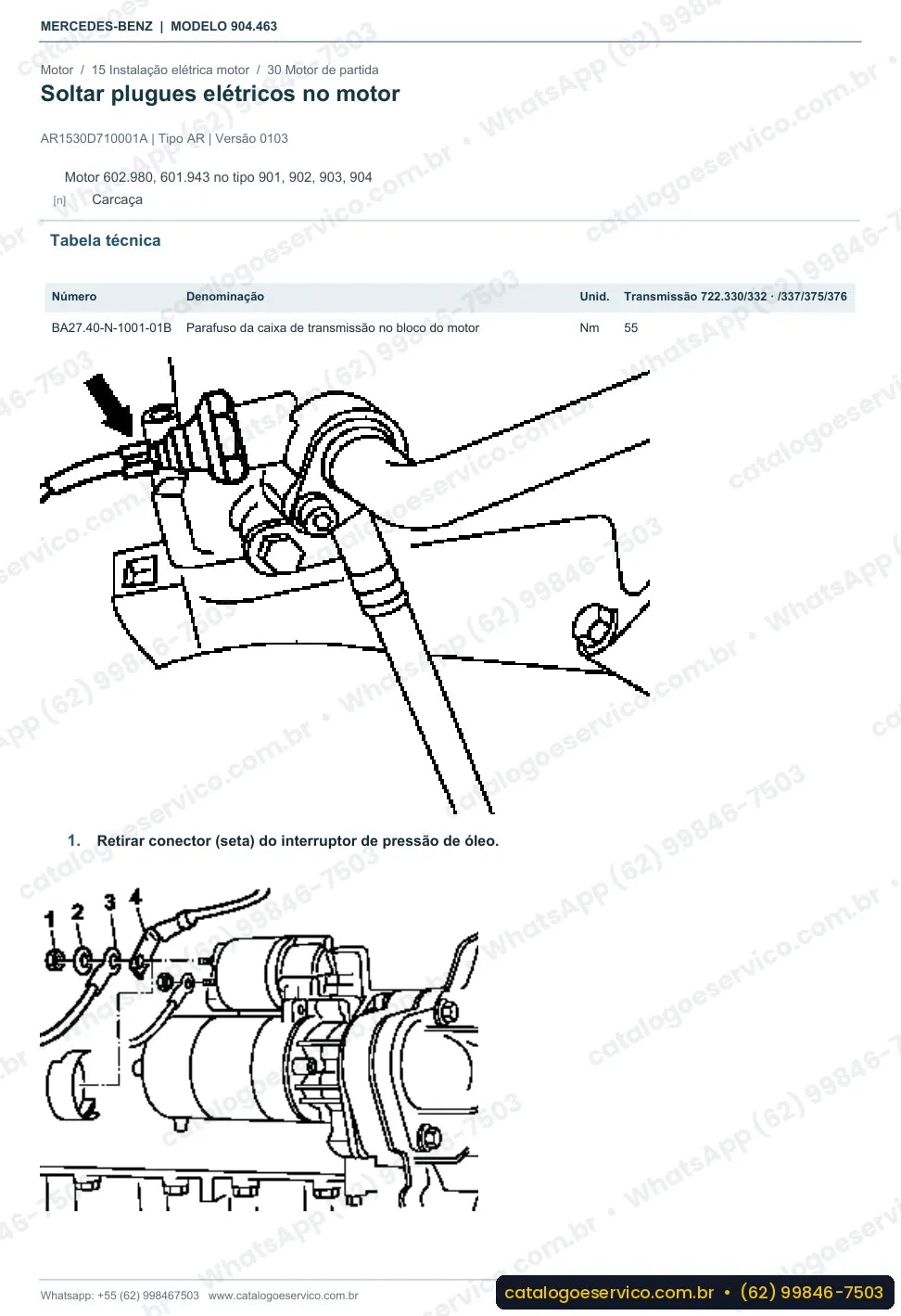 Página de procedimento do manual de oficina Mercedes-Benz Sprinter 410 D