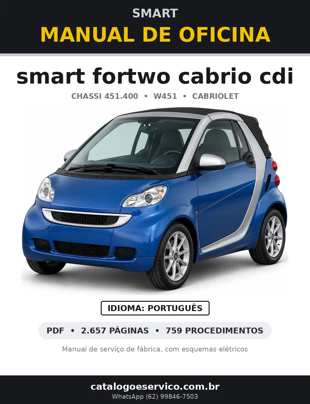 Capa do manual de oficina smart fortwo cabrio cdi (W451)