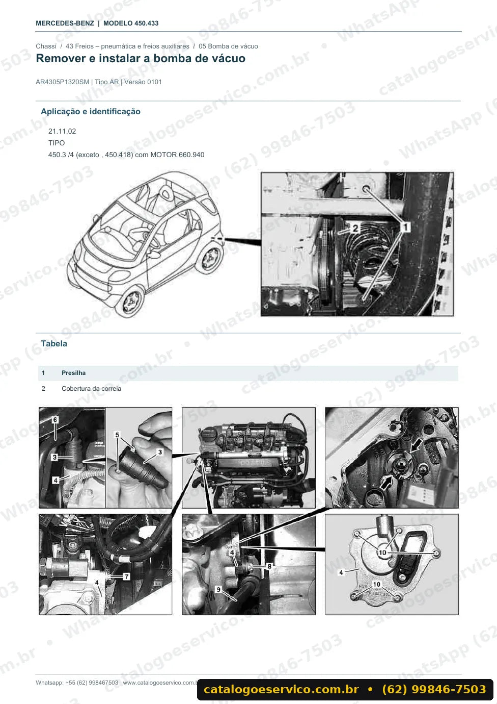 Página de procedimento do manual de oficina smart smart fortwo cabrio (W450)