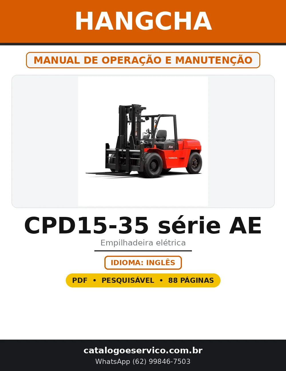 Capa do Manual de Operação e Manutenção Hangcha CPD15-35 série AE em PDF com 88 páginas
