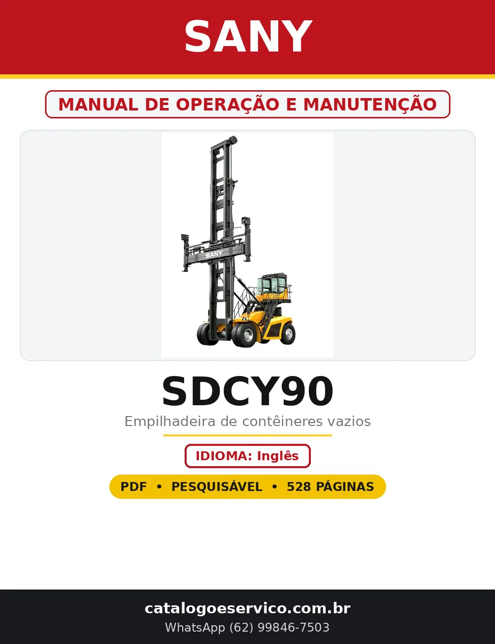 Capa do Manual de Operação e Manutenção Sany SDCY90 em PDF com 528 páginas