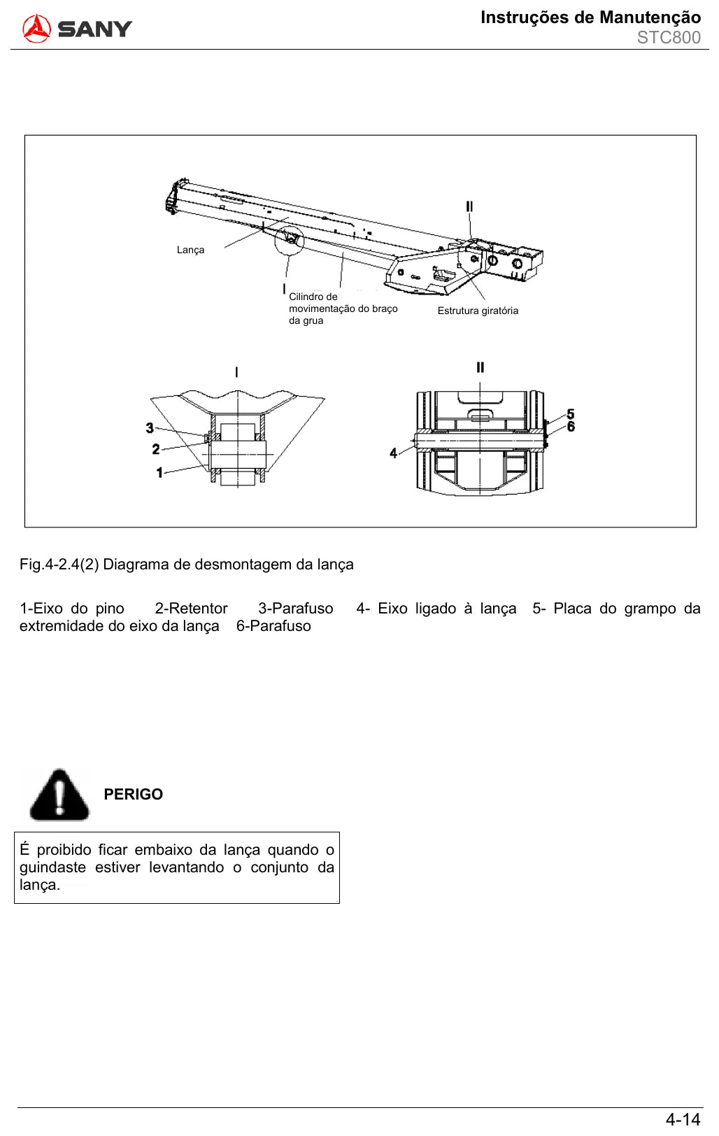 Página interna do Manual de Operação e Manutenção Sany STC800 com ilustração de operação