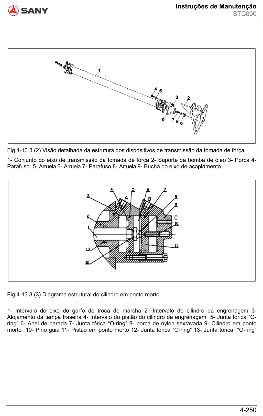 Página do Manual de Operação e Manutenção Sany STC800 com orientações de manutenção