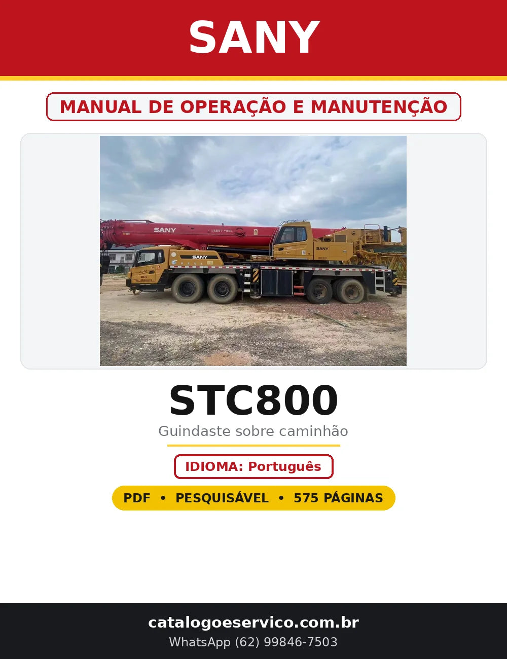 Capa do Manual de Operação e Manutenção Sany STC800 em PDF com 575 páginas