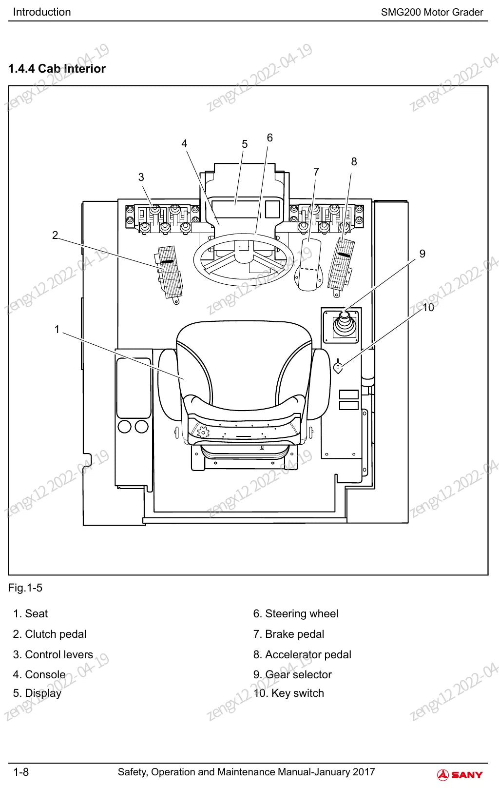 Ilustração do Manual de Operação e Manutenção Sany SMG200 — Motoniveladora