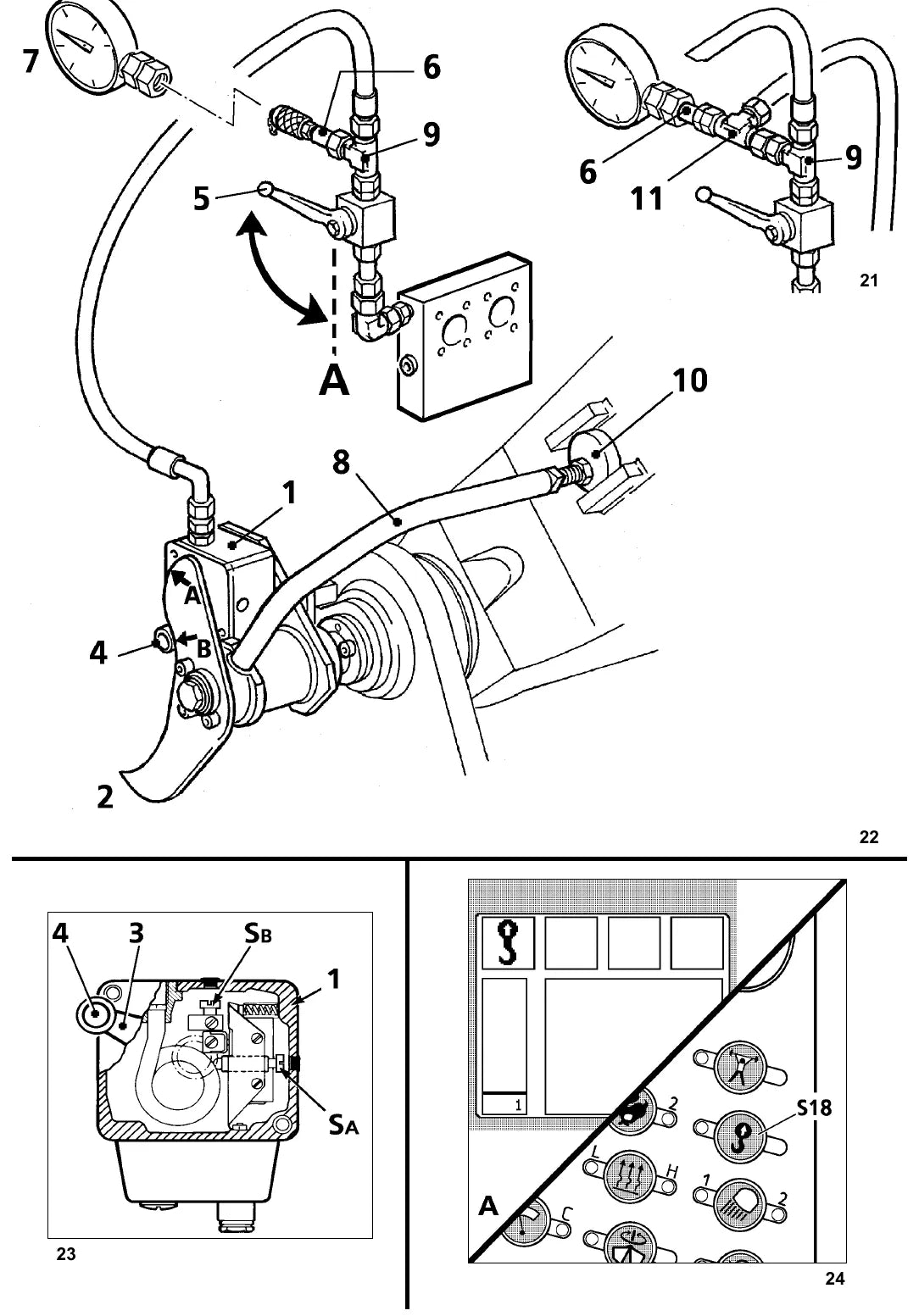 Página interna com tabela e ilustração de operação — Liebherr R 954 B Litronic / Tipos 629, 630, 631, 632, 633, 695…