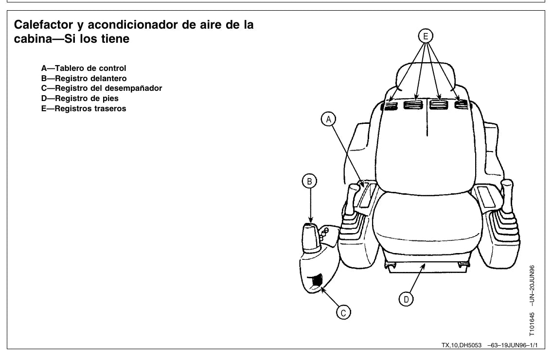 Página interna com tabela e ilustração de operação — John Deere 200LC (amostra 1 de 2)