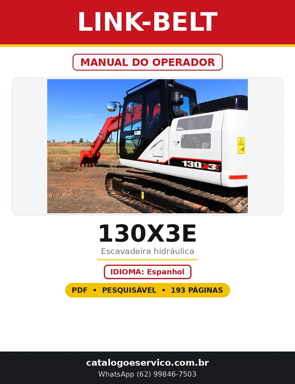 Capa do Manual do Operador Link-Belt 130X3E em PDF com 193 páginas