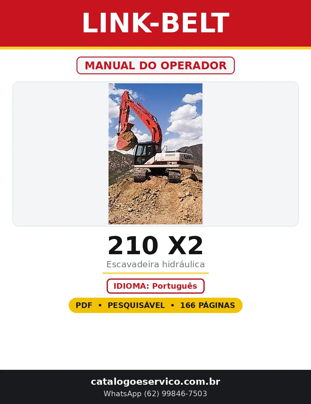 Capa do Manual do Operador Link-Belt 210 X2 em PDF com 166 páginas