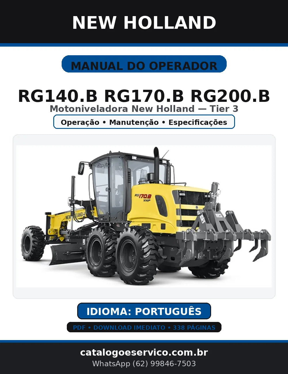 Manual do Operador Motoniveladora New Holland RG170.B — Português (PDF) — capa