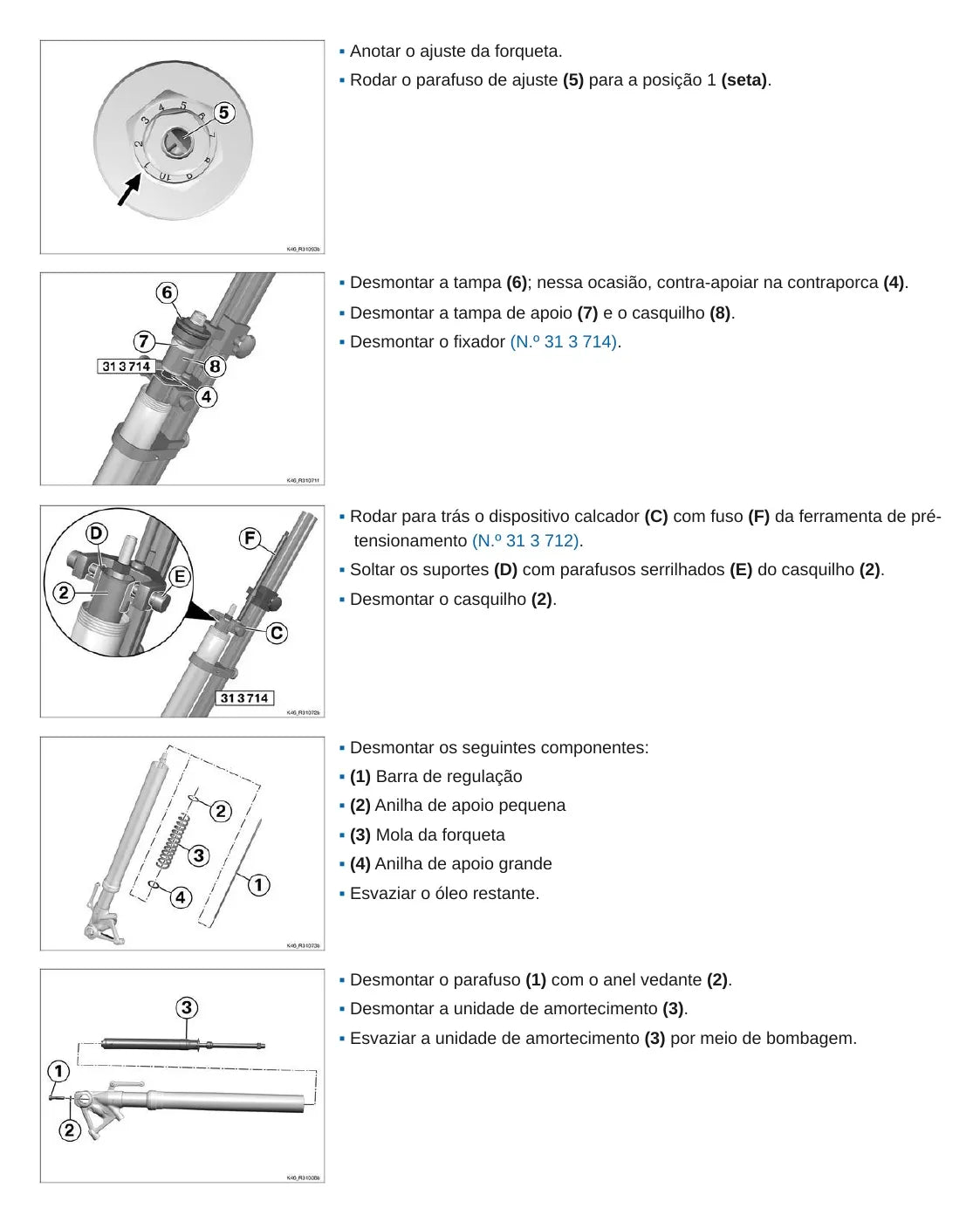BMW S 1000 RR (K46) — desmontagem da forqueta telescópica dianteira