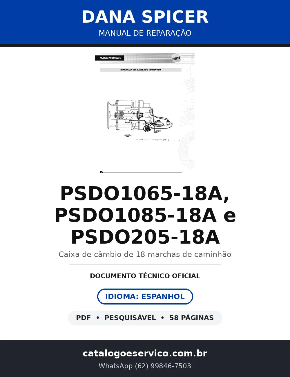 Manual de Reparação Dana Spicer PSDO1065-18A, 1085-18A e 205-18A — Pro-Shift 18 Marchas — capa
