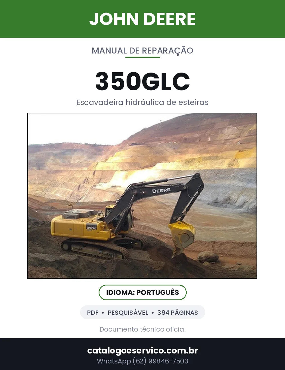 Capa — Manual de Reparação John Deere 350GLC em PDF