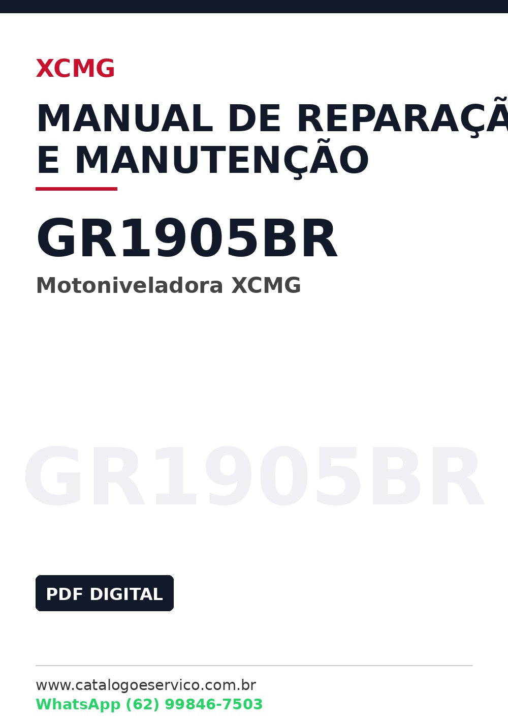 Manual de Reparo e Manutenção GR1905BR XCMG Motoniveladora