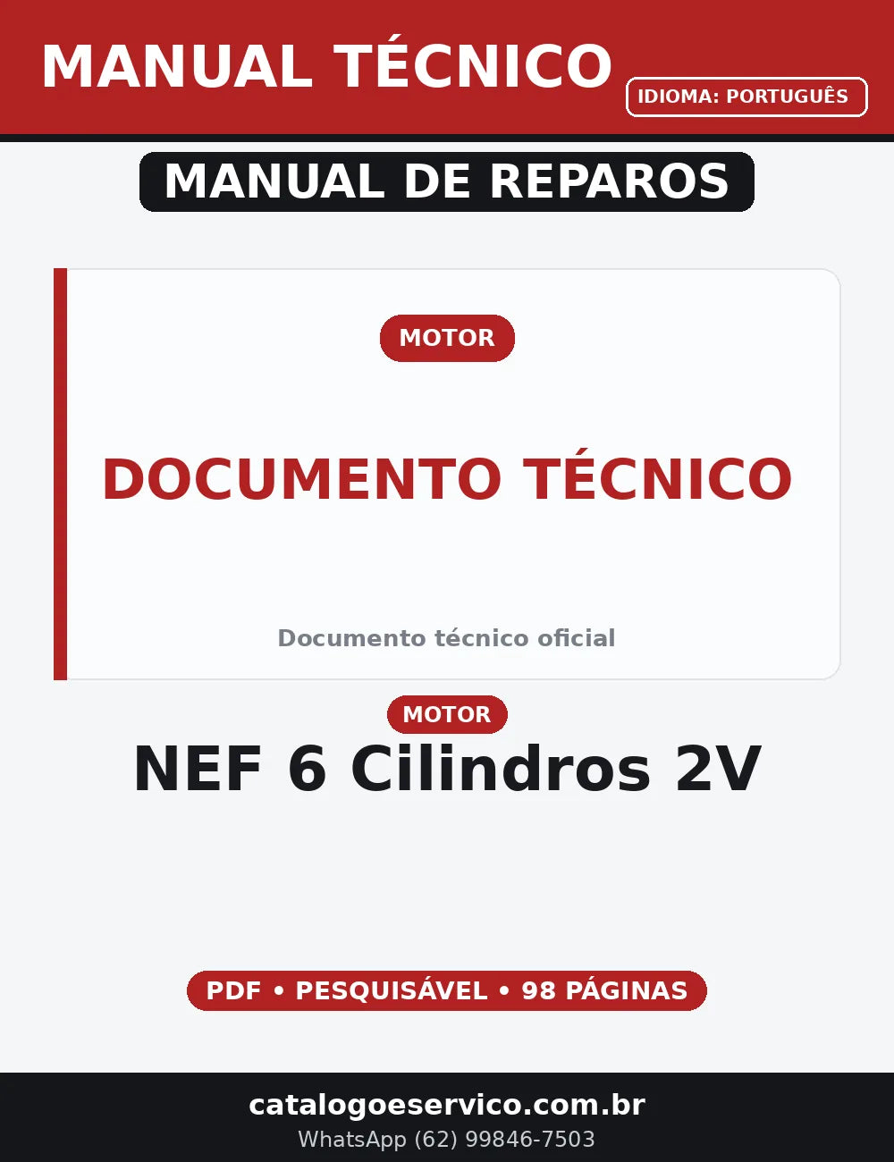MANUAL DE REPAROS MOTOR - NEF 6 CILINDROS 2V — capa do manual de serviço