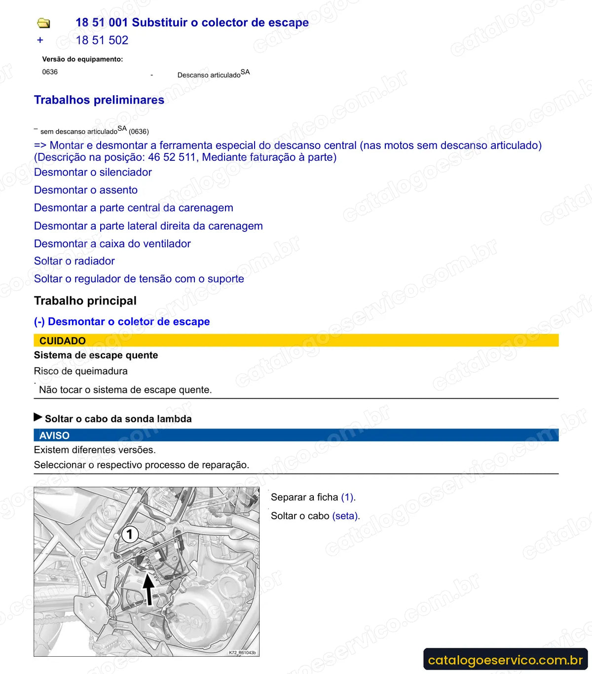 Página do Manual de Serviço BMW F 650 GS 2004 a 2008 com procedimento ilustrado (2)