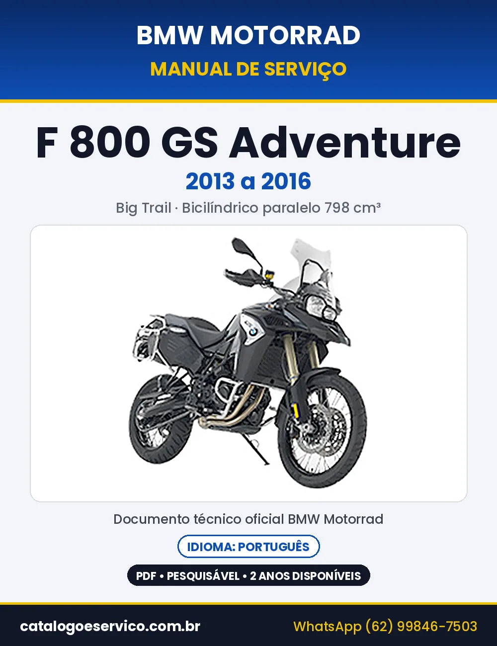Capa do Manual de Serviço BMW F 800 GS Adventure 2013 a 2016 em PDF