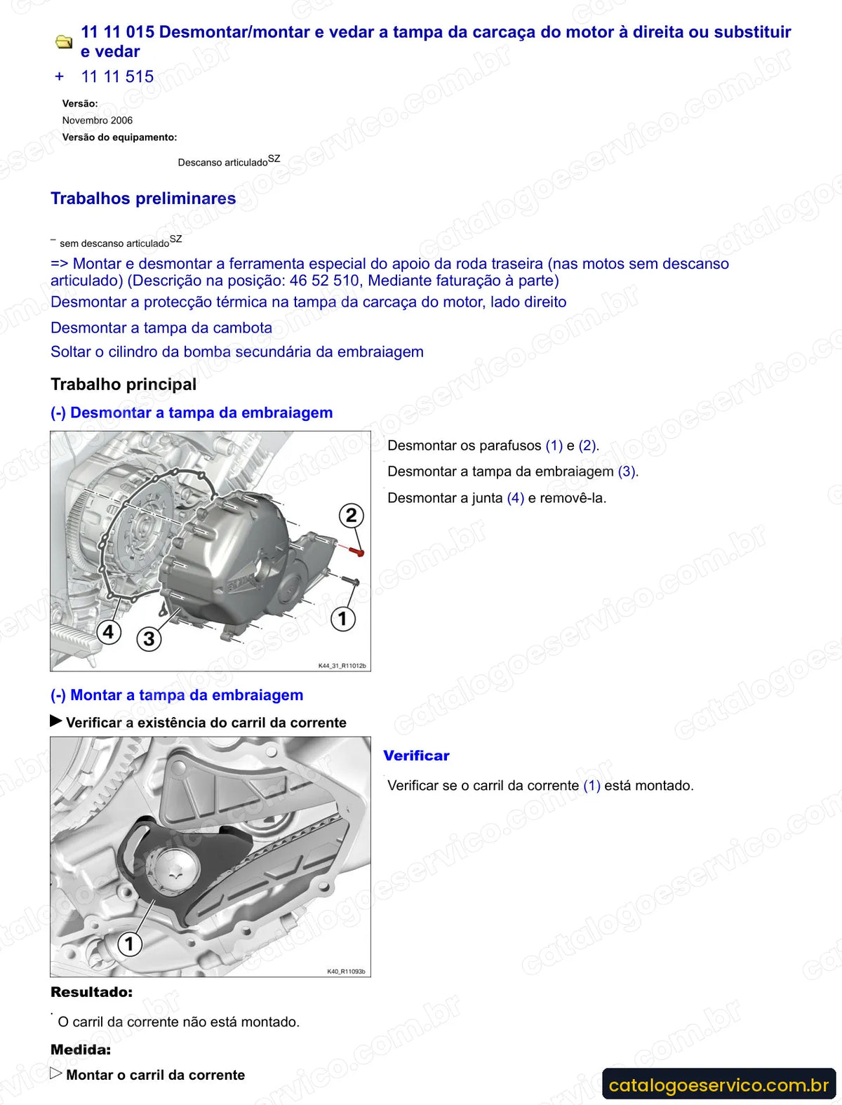 Página do Manual de Serviço BMW K 1200 R 2005 com procedimento ilustrado (1)