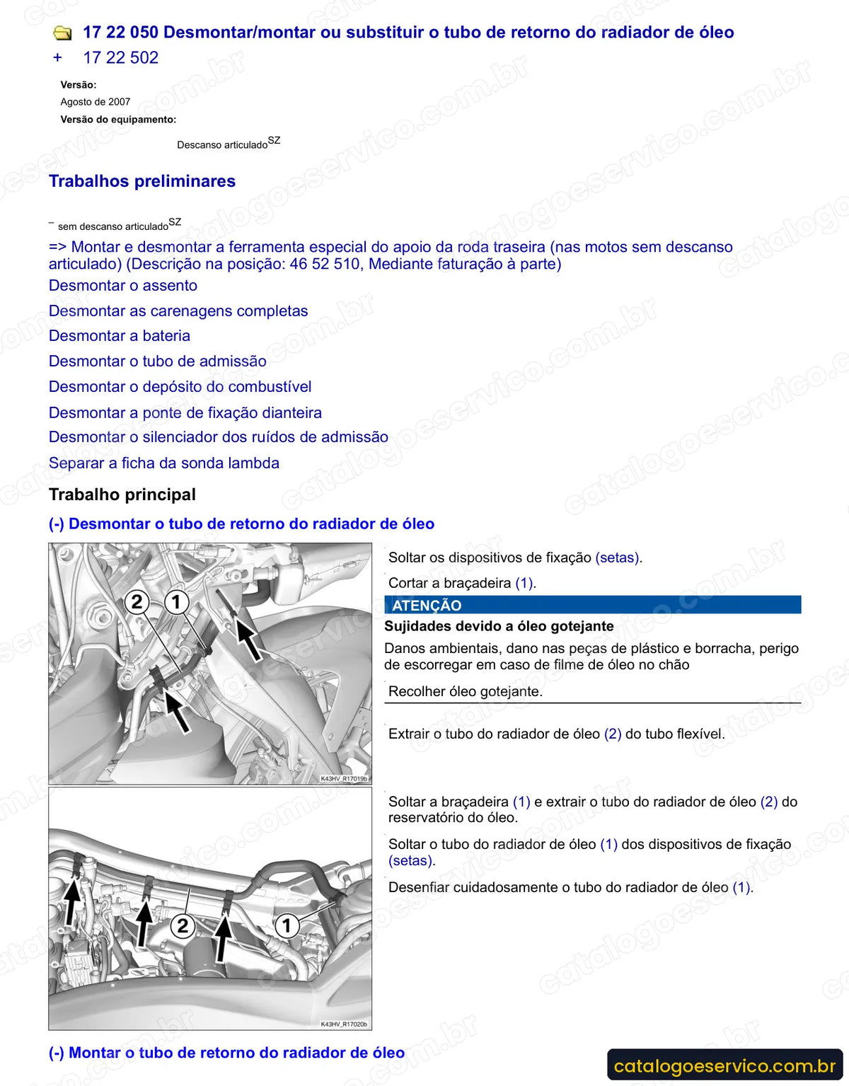 Página do Manual de Serviço BMW K 1200 R 2005 com procedimento ilustrado (2)