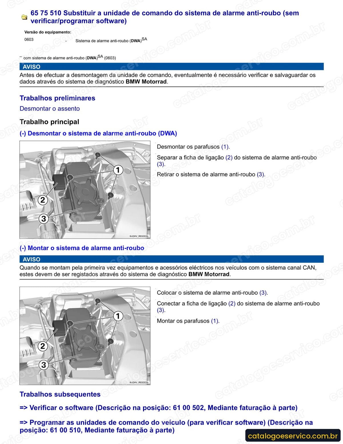 Página do Manual de Serviço BMW K 1300 R 2009 com procedimento ilustrado (3)