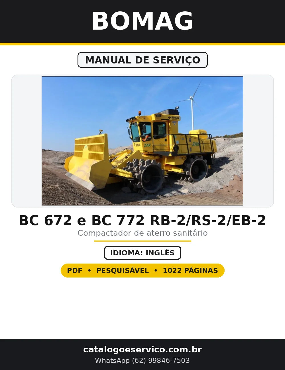 Capa do Manual de Serviço BOMAG BC 672 e BC 772 RB-2/RS-2/EB-2 em PDF com 1.022 páginas