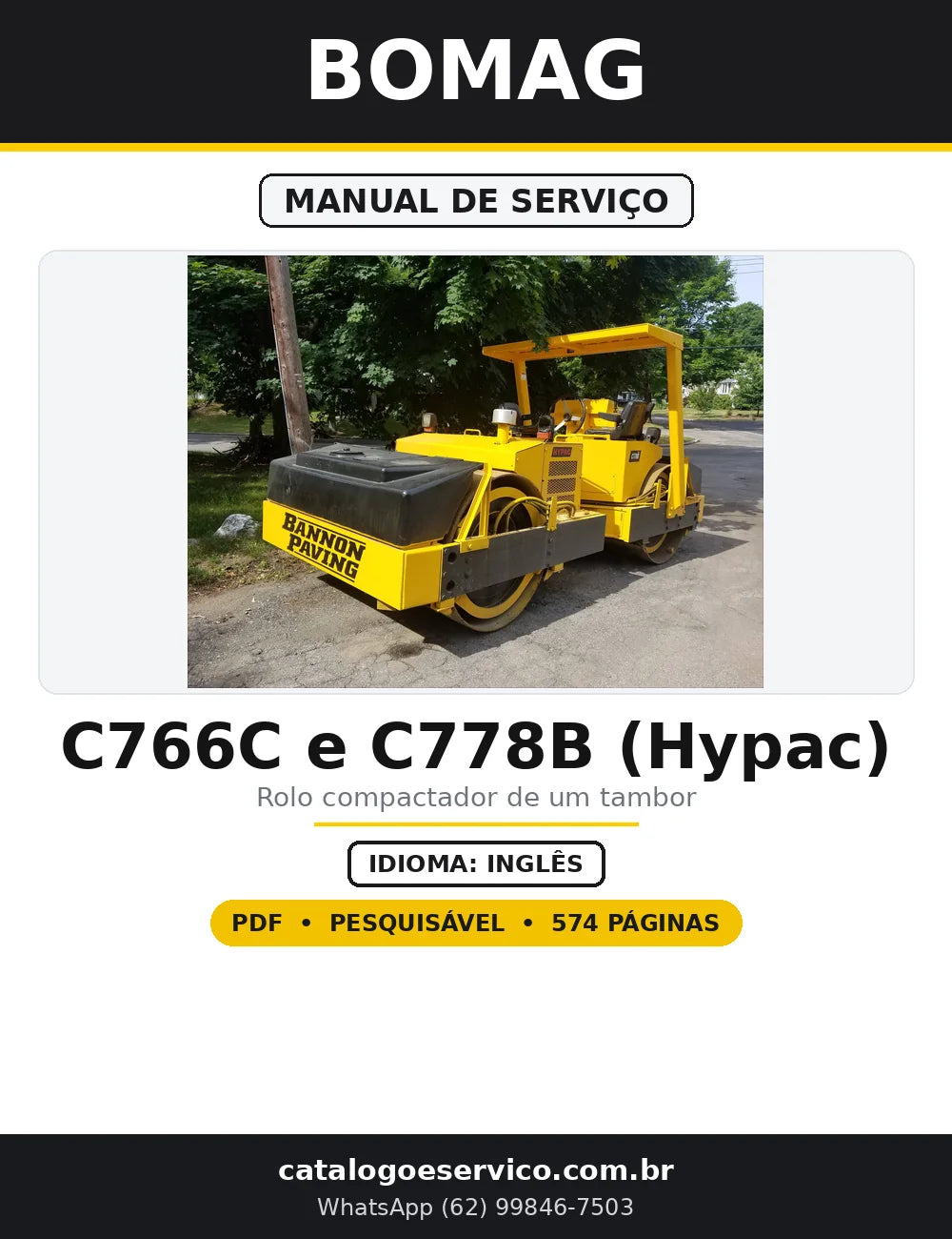 Capa do Manual de Serviço BOMAG C766C e C778B (Hypac) em PDF com 574 páginas